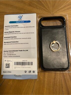 Black Leather Wallet/Cell Case with Ring for Cell Phones NEW In Box